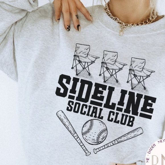 Sideline Social Club Sweatshirt, Funny Baseball Mom Sweatshirt, Baseball Mom tee - Picture 1 of 2